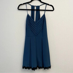 BCBGGENERATION Lace Trim Open Back Romper In Oxford Blue Size 4.